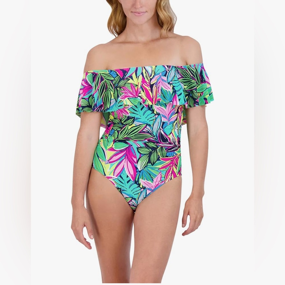 Caribbean Joe Women's Off The Shoulder One Piece Swimsuit - Cape Coral Multi